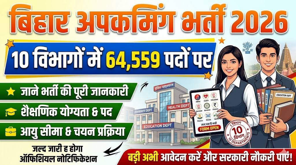 Bihar New Upcoming Bharti 2026: बिहार में 10 विभागों में होगी 64559 पदों पर शानदार भर्ती