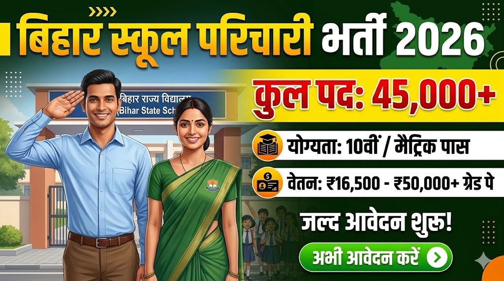 Bihar School Parichari Bharti 2026: स्कूल परिचारी के 45000 पदों पर जल्द आवेदन शुरू, 10वीं पास कर सकेंगे आवेदन